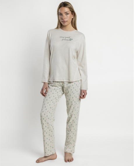 ADMAS CLASSIC Pijama Manga Larga Water Beige Flowers para Mujer BEIGE
