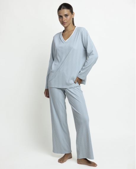 ADMAS HOME Pijama Manga Larga Water Flowers para Mujer AQUA