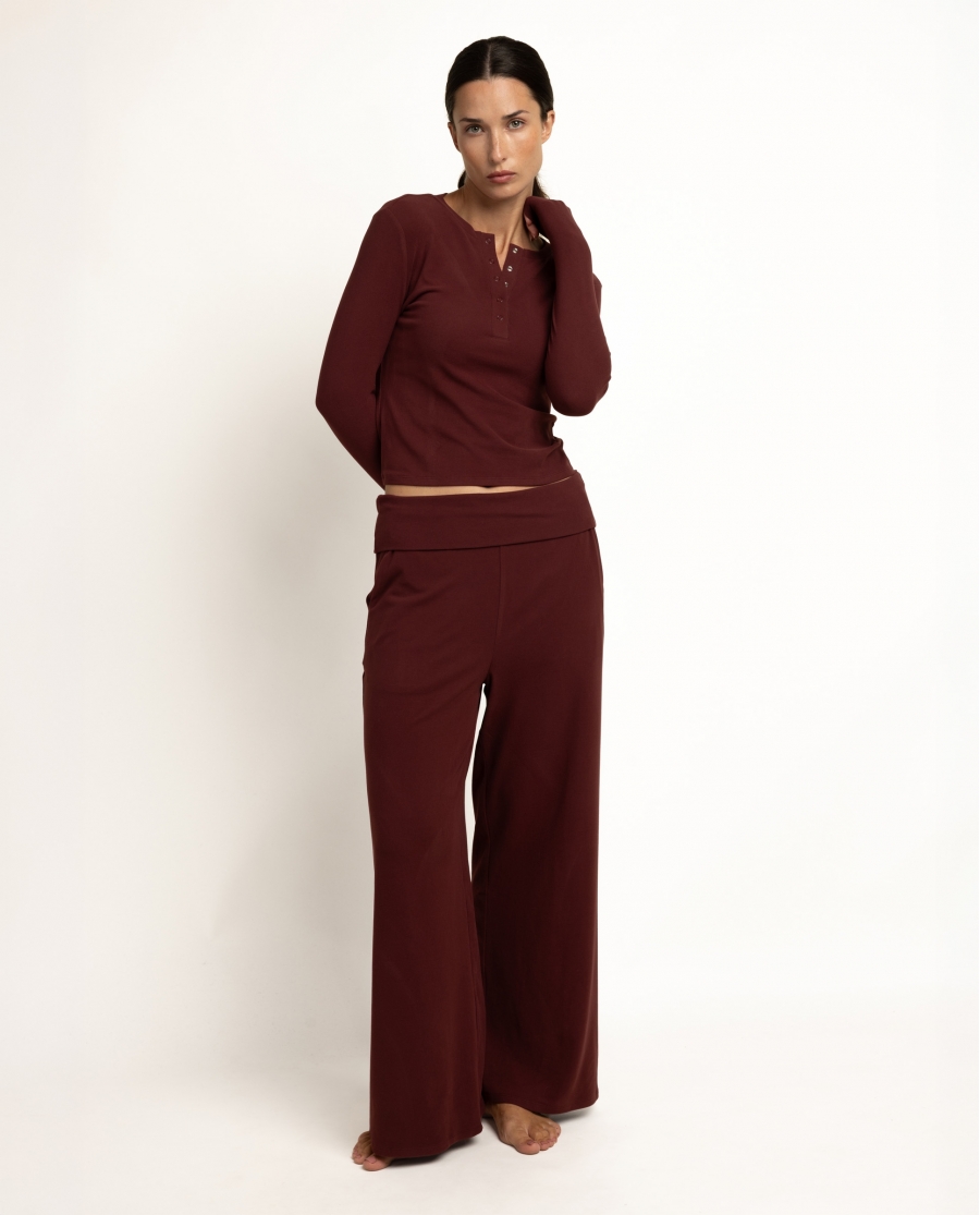ADMAS HOME Pijama Manga Larga Tapeta Yoga Girl para Mujer BURDEOS