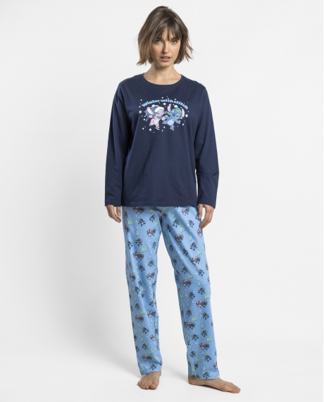 DISNEY Pijama Manga Larga Winter With Stitch para Mujer MARINO
