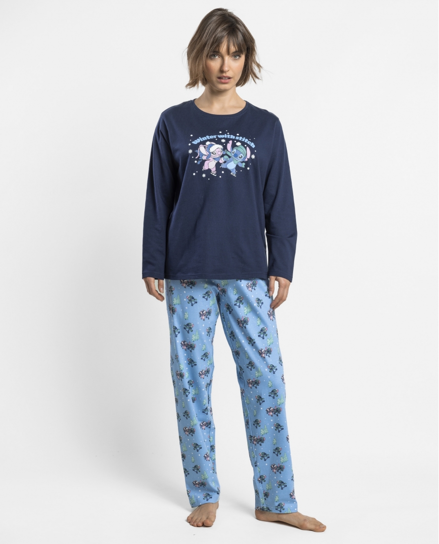DISNEY Pijama Manga Larga Winter With Stitch para Mujer MARINO