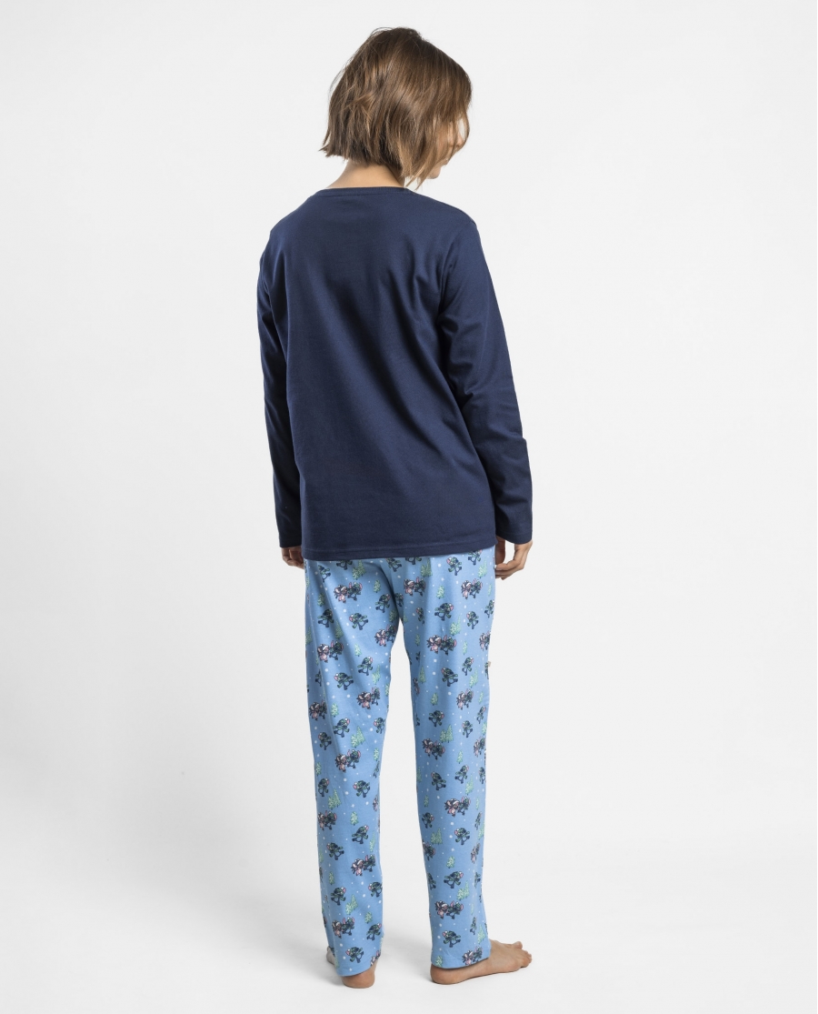 DISNEY Pijama Manga Larga Winter With Stitch para Mujer MARINO