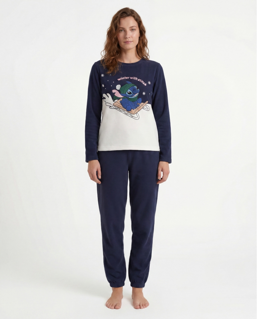 DISNEY Pijama Calentito Manga Larga Winter With Stitch para Mujer MARINO