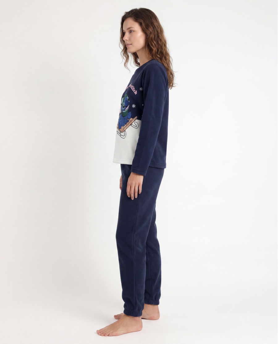 DISNEY Pijama Calentito Manga Larga Winter With Stitch para Mujer MARINO