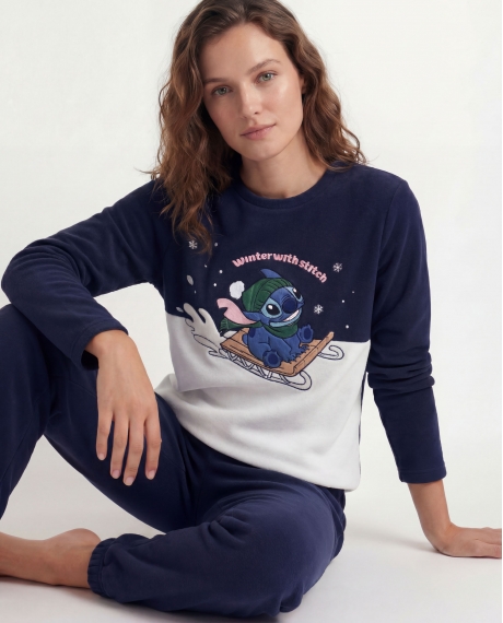 DISNEY Pijama Calentito Manga Larga Winter With Stitch para Mujer MARINO 2