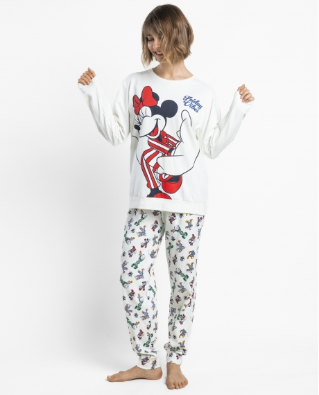 DISNEY Pijama Manga Larga Felpa Pj Party para Mujer CRUDO