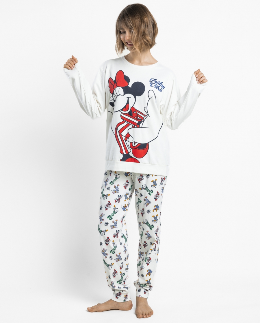 DISNEY Pijama Manga Larga Felpa Pj Party para Mujer CRUDO