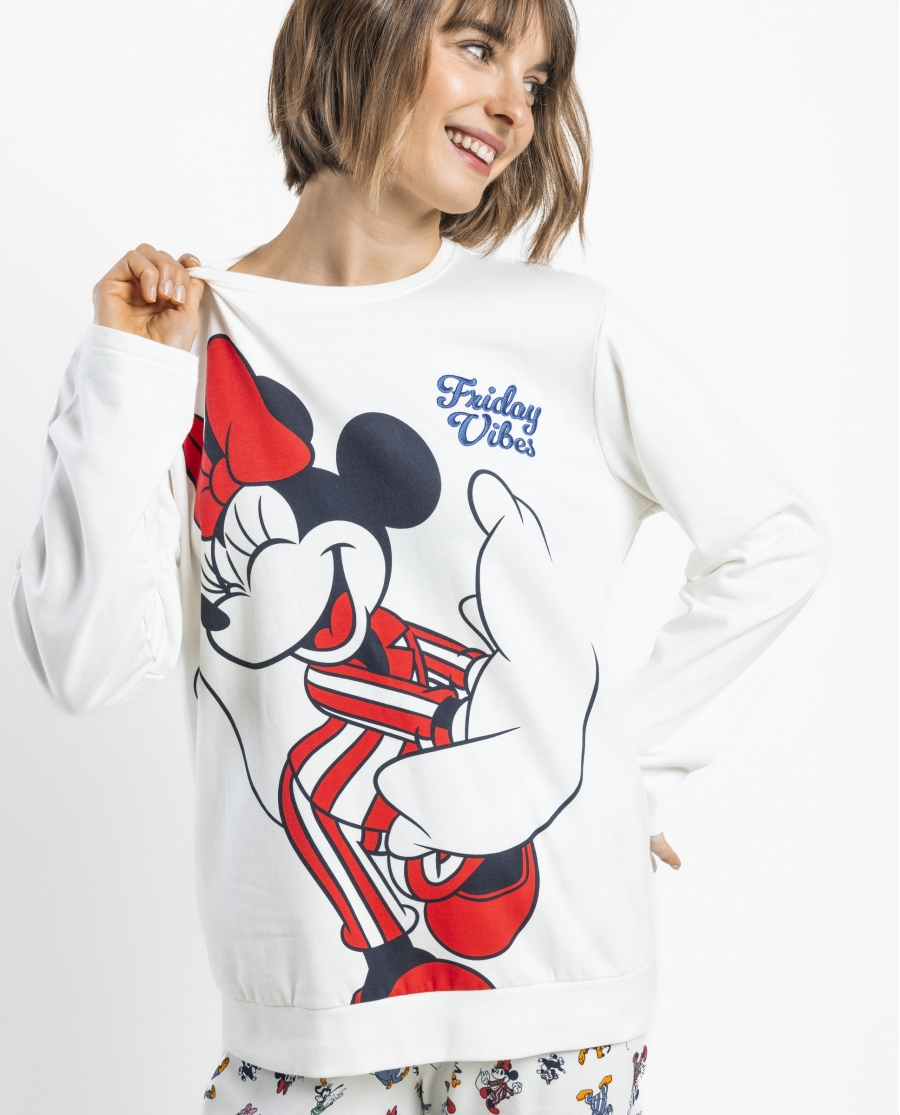 DISNEY Pijama Manga Larga Felpa Pj Party para Mujer CRUDO