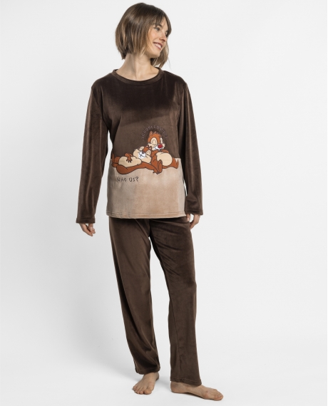 DISNEY Pijama Manga Larga Velvet Chip N Dale Snack Time para Mujer CHOCOLATE