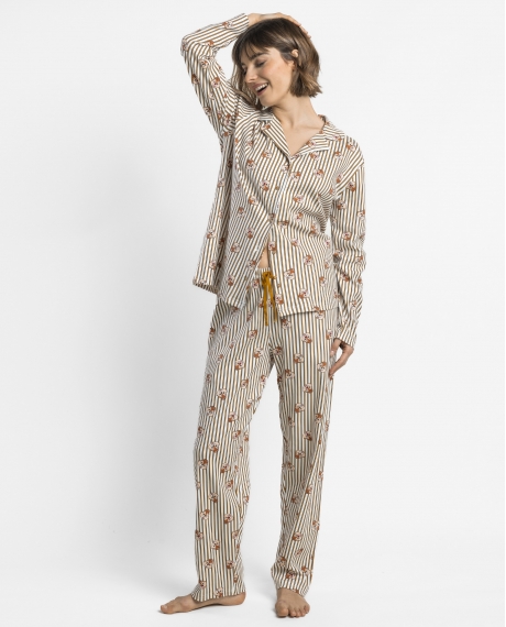 DISNEY Pijama Abierto Manga Larga Chip N Dale Snack Time para Mujer CHOCOLATE