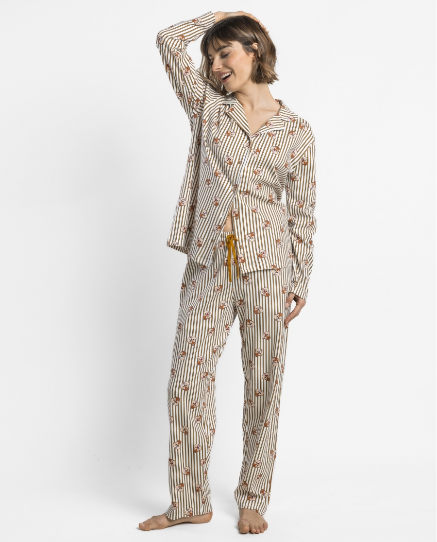 DISNEY Pijama Abierto Manga Larga Chip N Dale Snack Time para Mujer CHOCOLATE