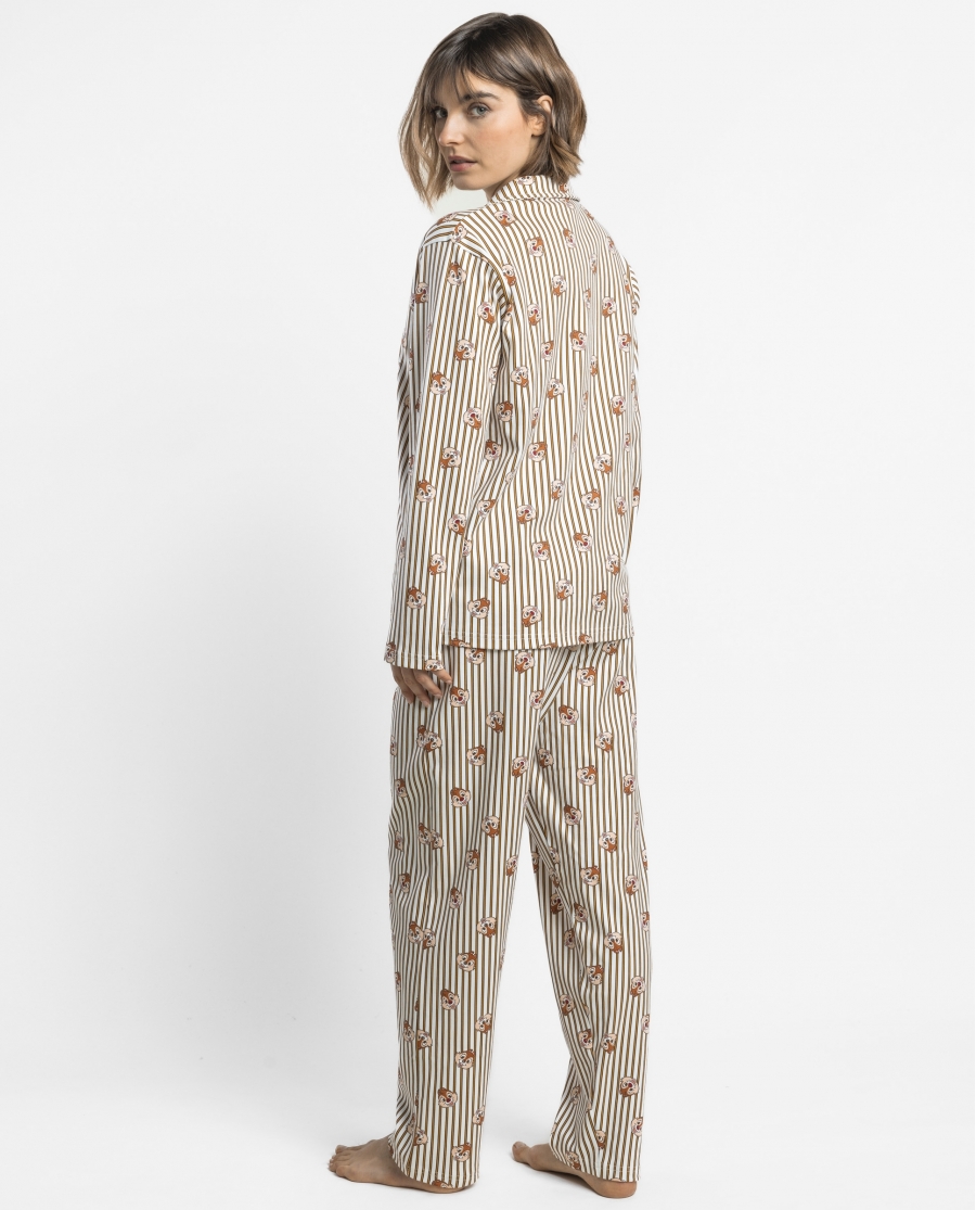 DISNEY Pijama Abierto Manga Larga Chip N Dale Snack Time para Mujer CHOCOLATE