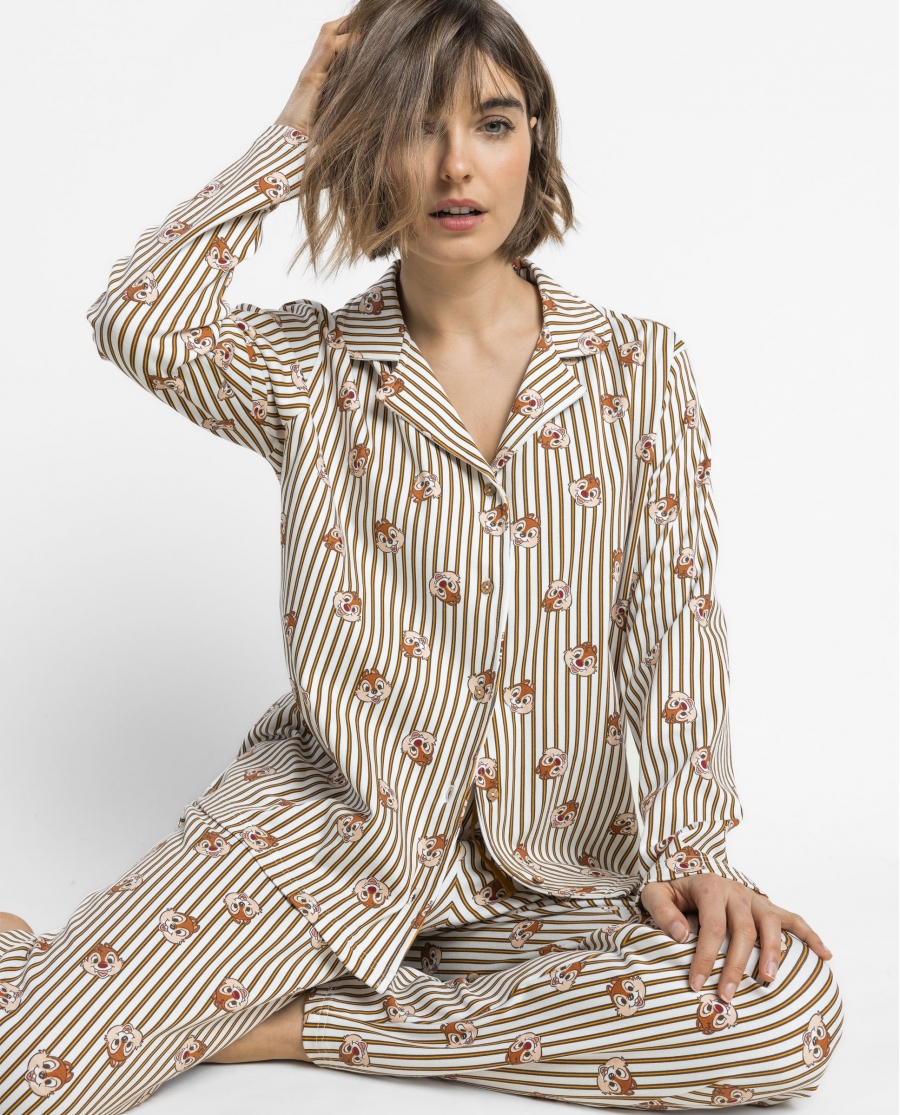 DISNEY Pijama Abierto Manga Larga Chip N Dale Snack Time para Mujer CHOCOLATE