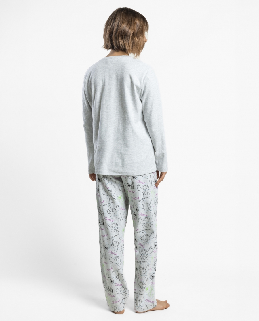 DISNEY Pijama Manga Larga Stitch Draw para Mujer GRIS JASPE