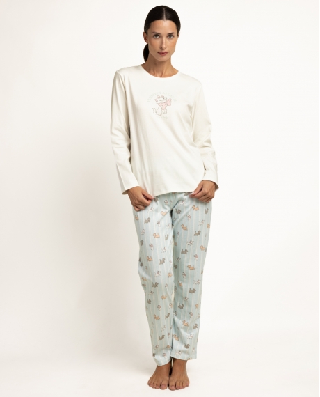 DISNEY Pijama Manga Larga Blue Aristocats para Mujer CRUDO