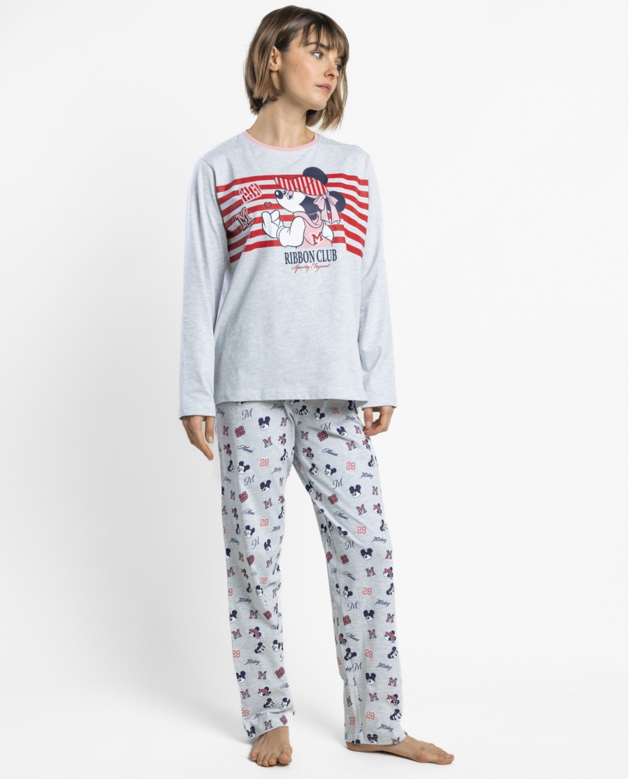 DISNEY Pijama Manga Larga Ribbon Club para Mujer GRIS JASPE