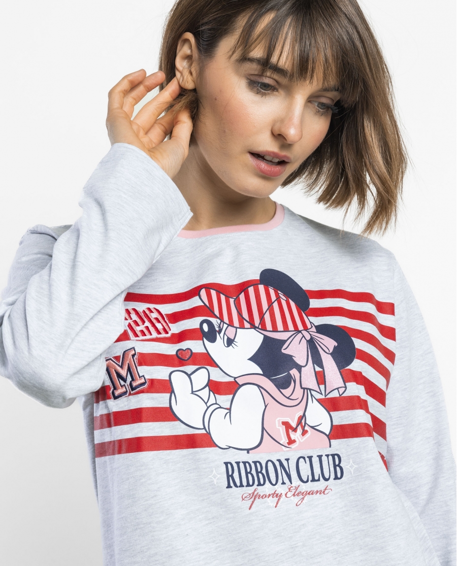 DISNEY Pijama Manga Larga Ribbon Club para Mujer GRIS JASPE