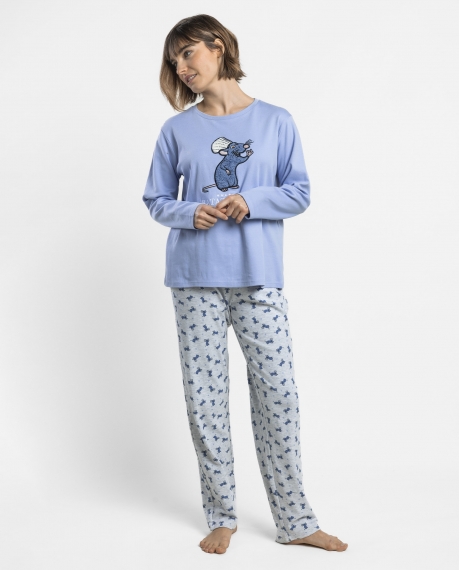 DISNEY Pijama Manga Larga Ratatouille Little Chef para Mujer AZUL