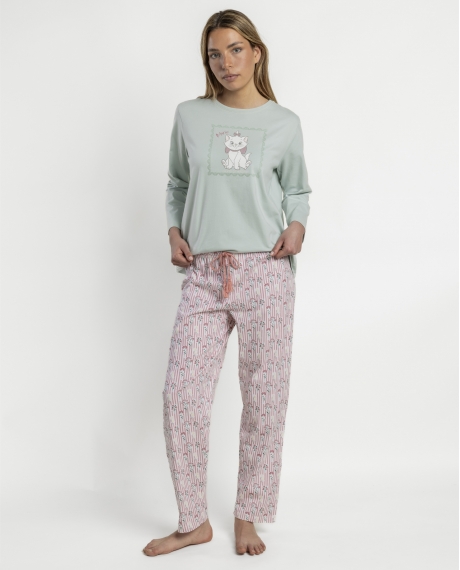 DISNEY Pijama Manga Larga Romantic Marie para Mujer AQUA