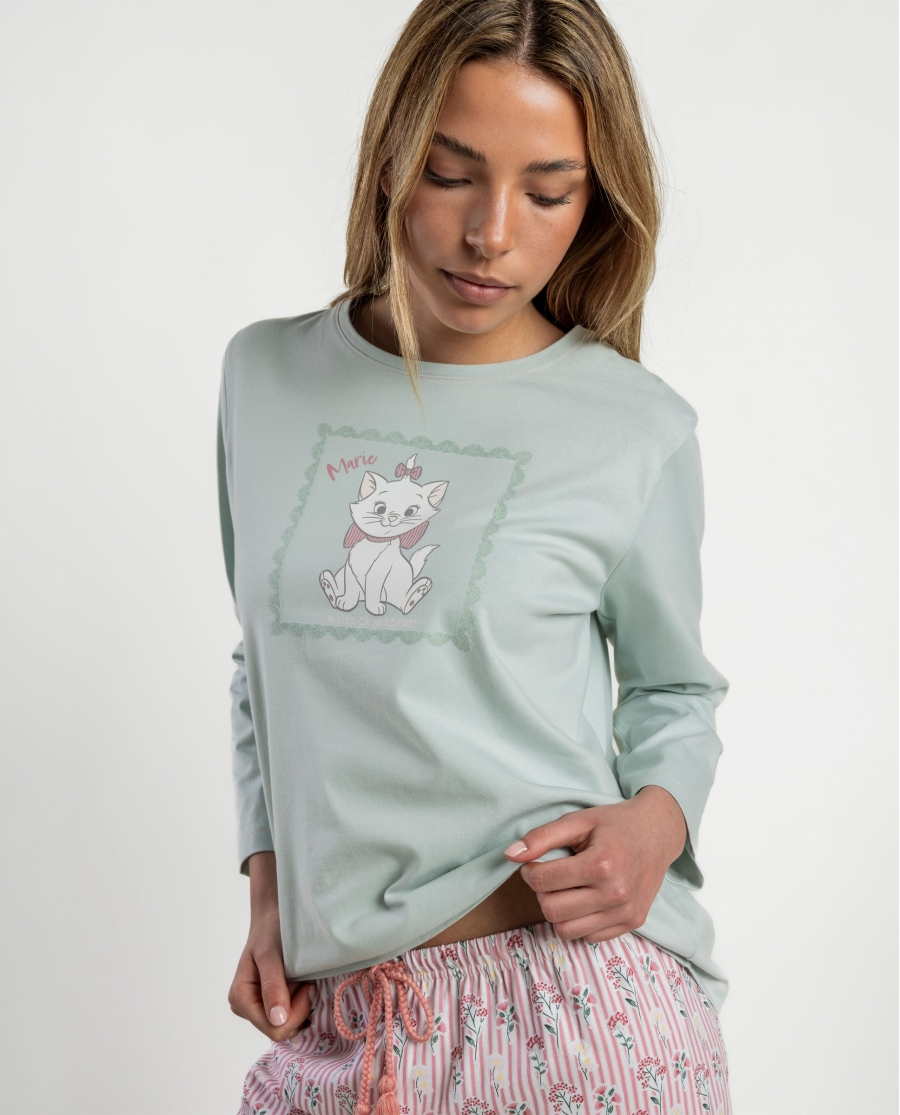 DISNEY Pijama Manga Larga Romantic Marie para Mujer AQUA