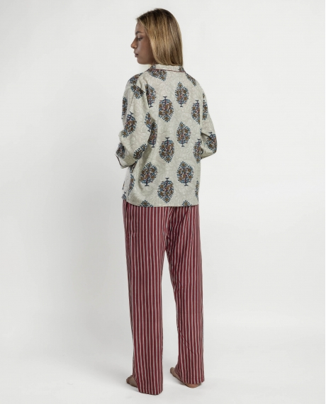 ADMAS Pijama Abierto Manga Larga Nature Stripes para Mujer BEIGE 2