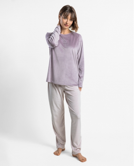 ADMAS HOME Pijama Manga Larga Purple Stripes para Mujer MORADO