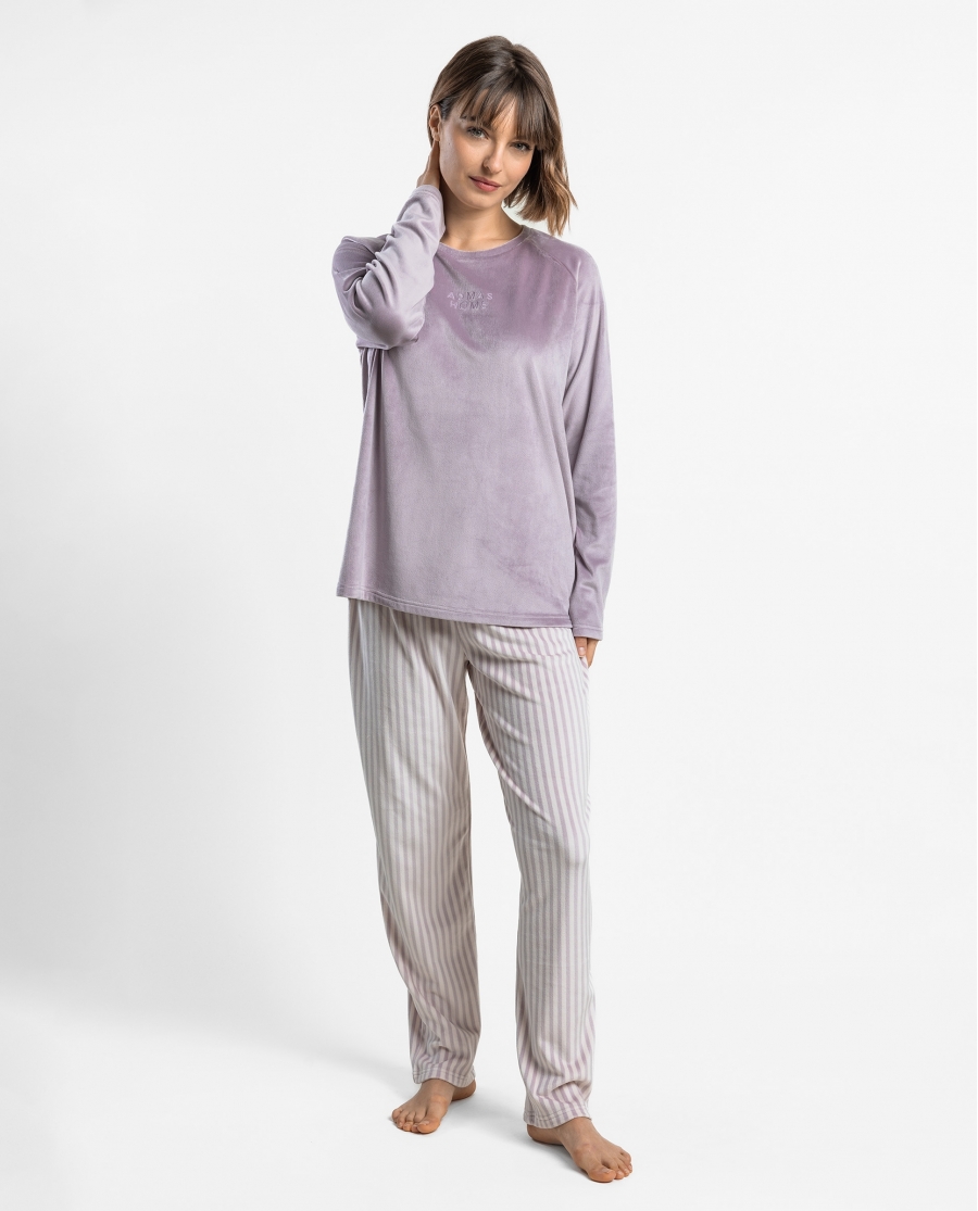 ADMAS HOME Pijama Manga Larga Purple Stripes para Mujer MORADO