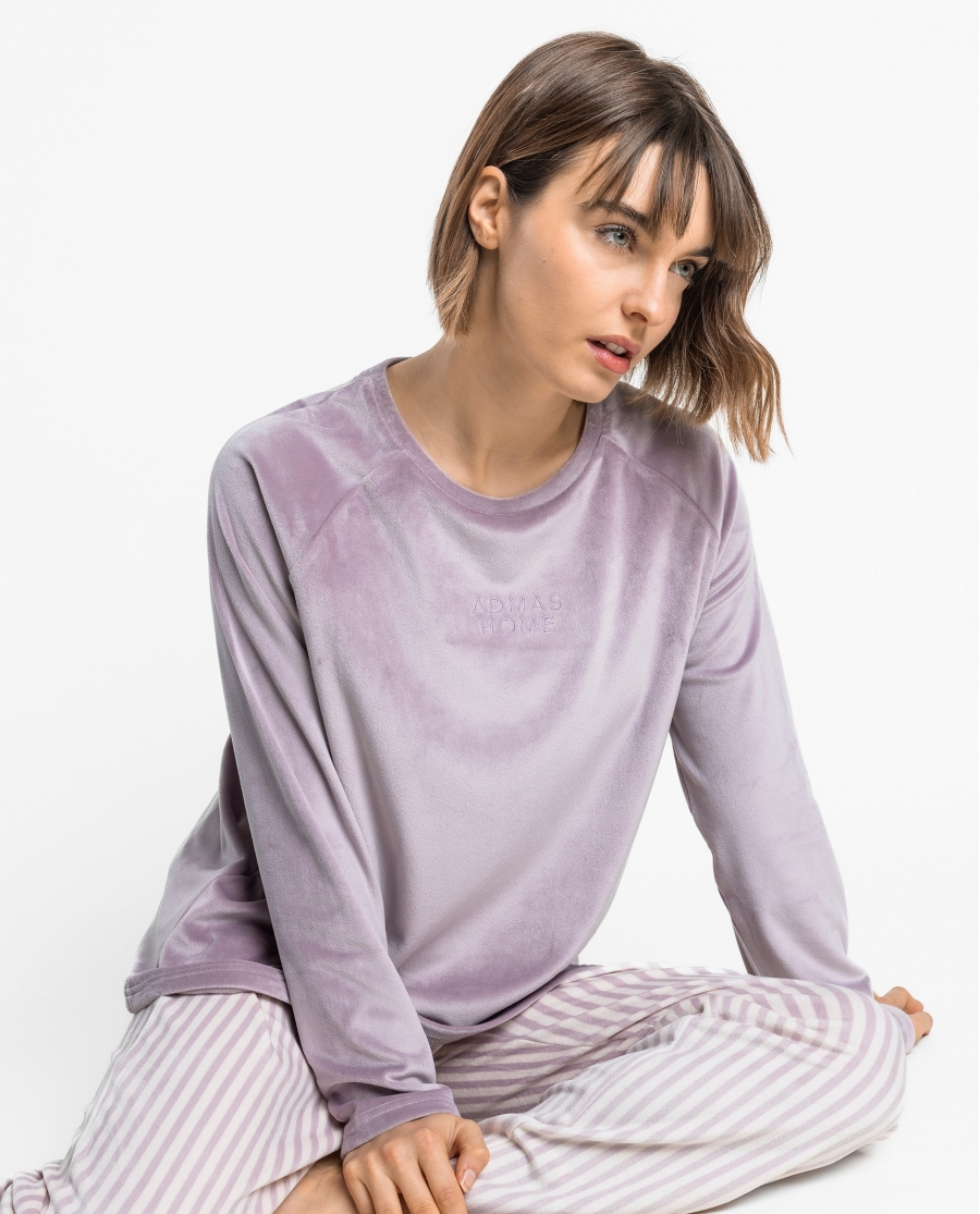 ADMAS HOME Pijama Manga Larga Purple Stripes para Mujer MORADO