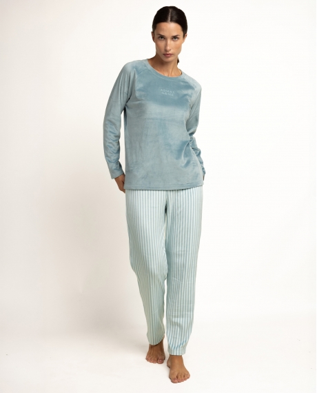 ADMAS HOME Pijama Manga Larga Purple Stripes para Mujer AQUA