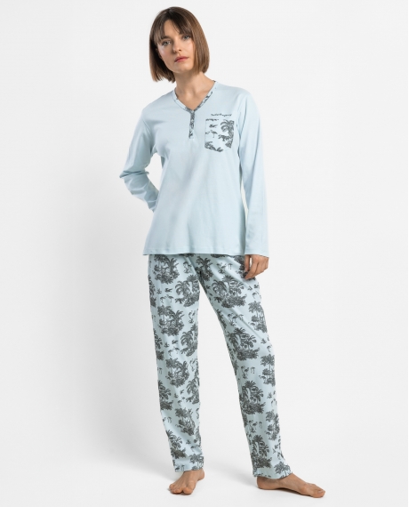 ADMAS GARDEN Pijama Manga Larga Tapeta Winter Toile para Mujer AZUL