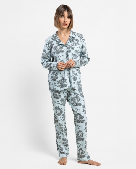 ADMAS GARDEN Pijama Abierto Manga Larga Winter Toile para Mujer AZUL