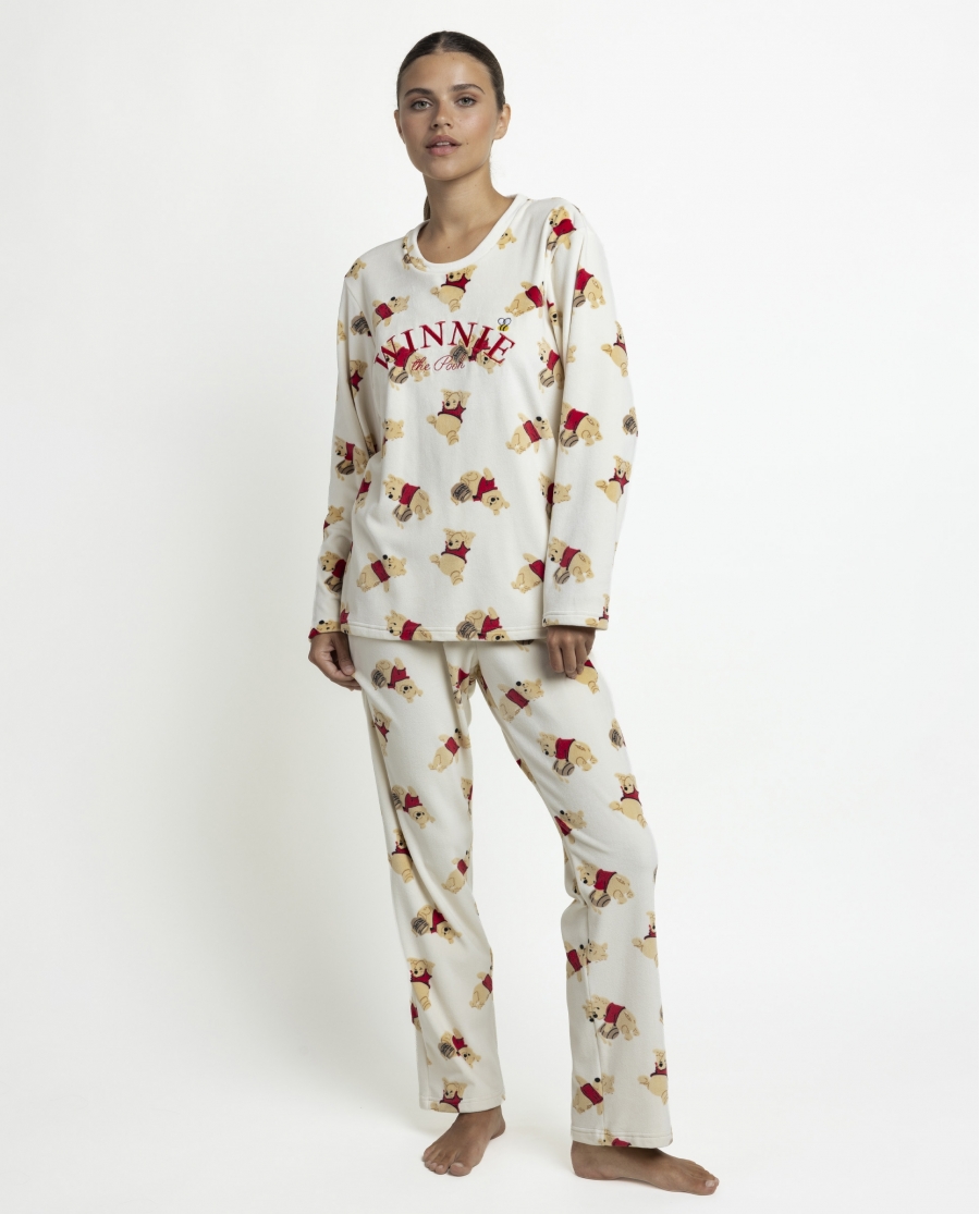 DISNEY Pijama Manga Larga Velvet Winnie The Pooh para Mujer CRUDO