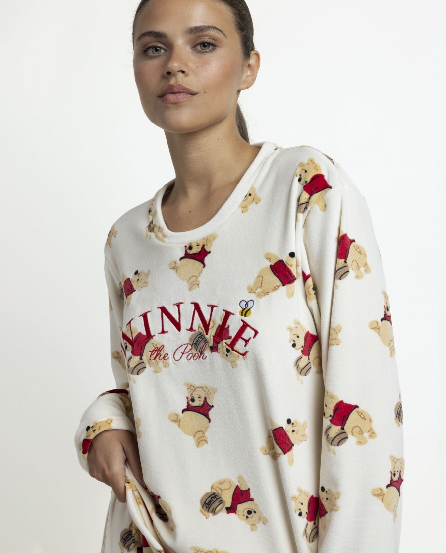 DISNEY Pijama Manga Larga Velvet Winnie The Pooh para Mujer CRUDO