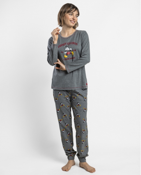DISNEY Pijama Manga Larga Mickey Disney Studios para Mujer GRIS JASPE