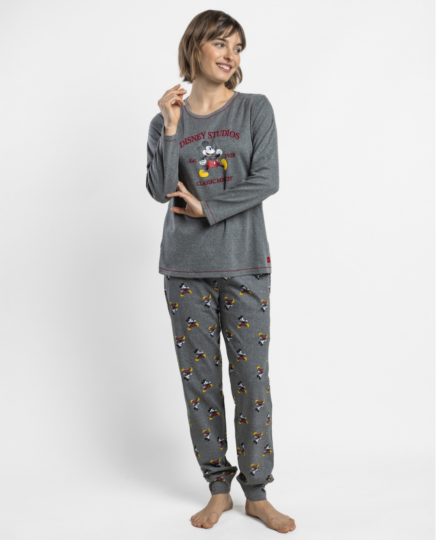 DISNEY Pijama Manga Larga Mickey Disney Studios para Mujer GRIS JASPE