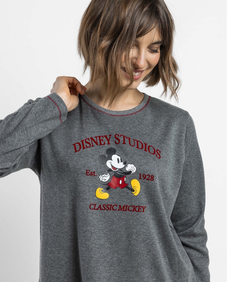 DISNEY Pijama Manga Larga Mickey Disney Studios para Mujer GRIS JASPE