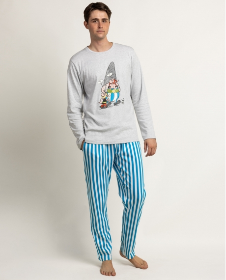 ASTERIX Pijama Manga Larga Menhir para Hombre GRIS JASPE