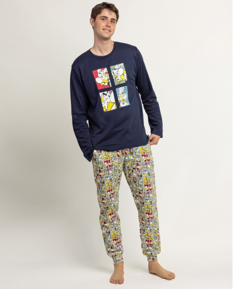 ASTERIX Pijama Manga Larga Asterix Comic para Hombre MARINO