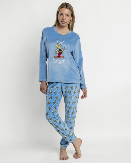 ASTERIX Pijama Manga Larga Asterix Hand para Mujer AZUL