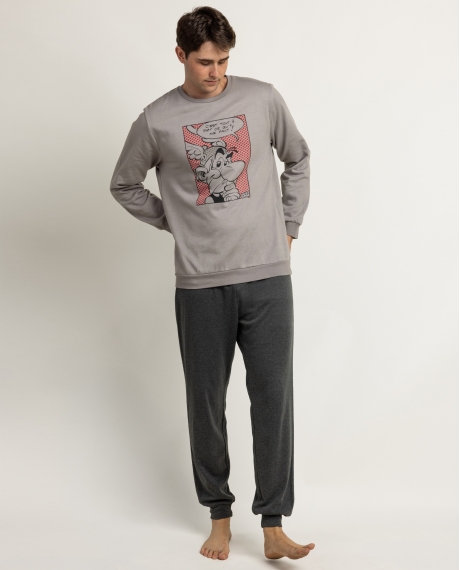 ASTERIX Pijama Manga Larga Asterix Dots para Hombre GRIS