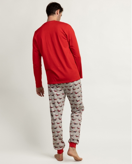 ADMAS Pijama Manga Larga Holiday Dog para Hombre ROJO 2