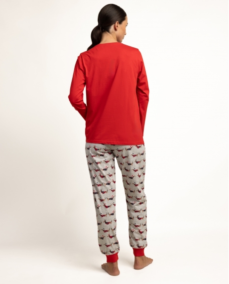 ADMAS Pijama Manga Larga Holiday Dog para Mujer ROJO 2