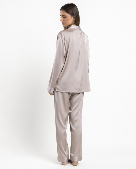 ADMAS Pijama Abierto Manga Larga Crystal Satin para Mujer PIEDRA 2