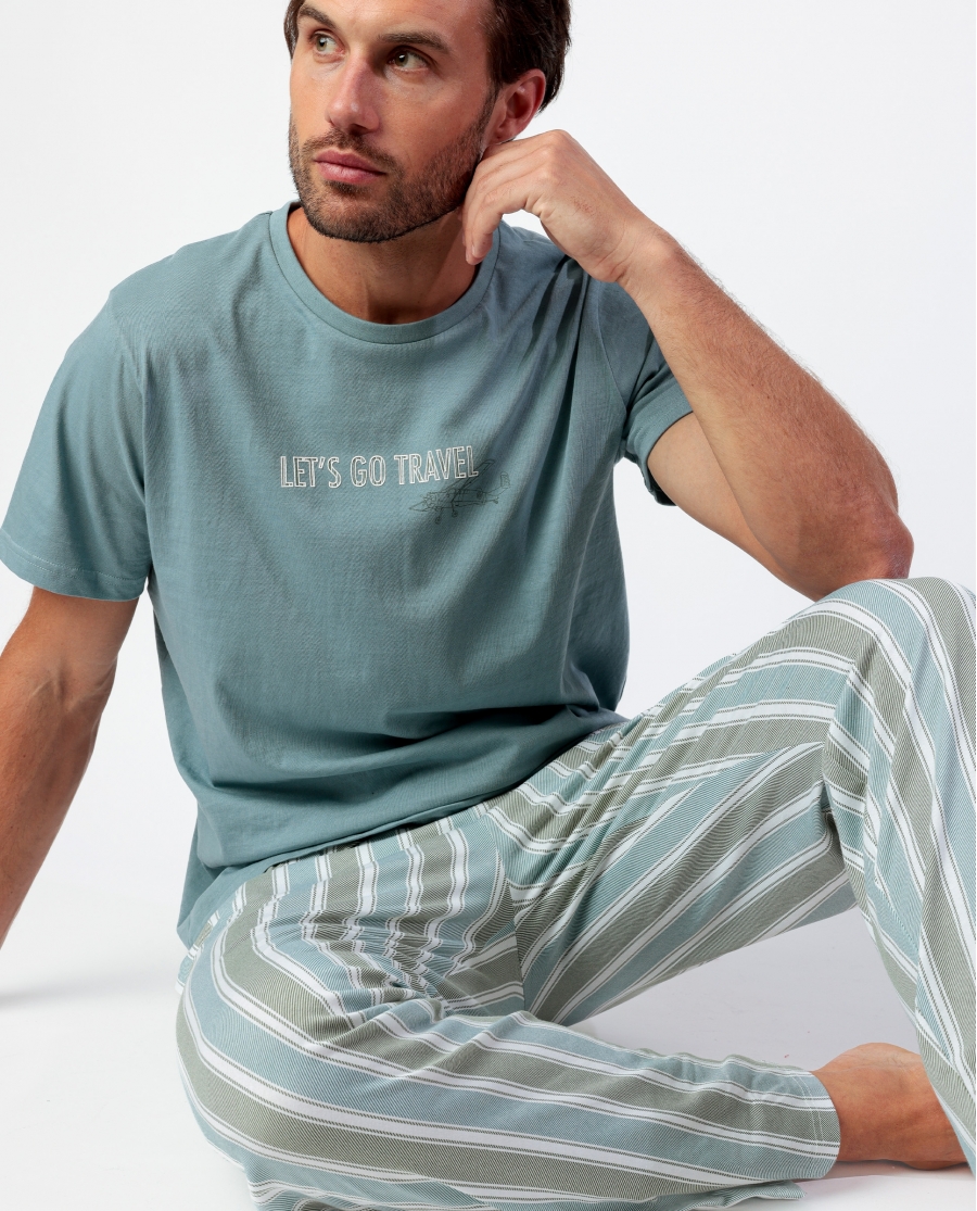STAY AT HOME Pijama Manga Corta Let´S Go Travel para Hombre VERDE