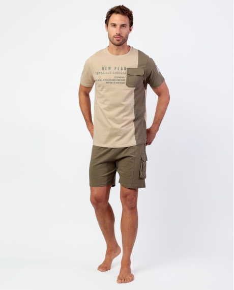 NEW PLAN Pijama Manga Corta Piezas Evergreen para Hombre CAMEL