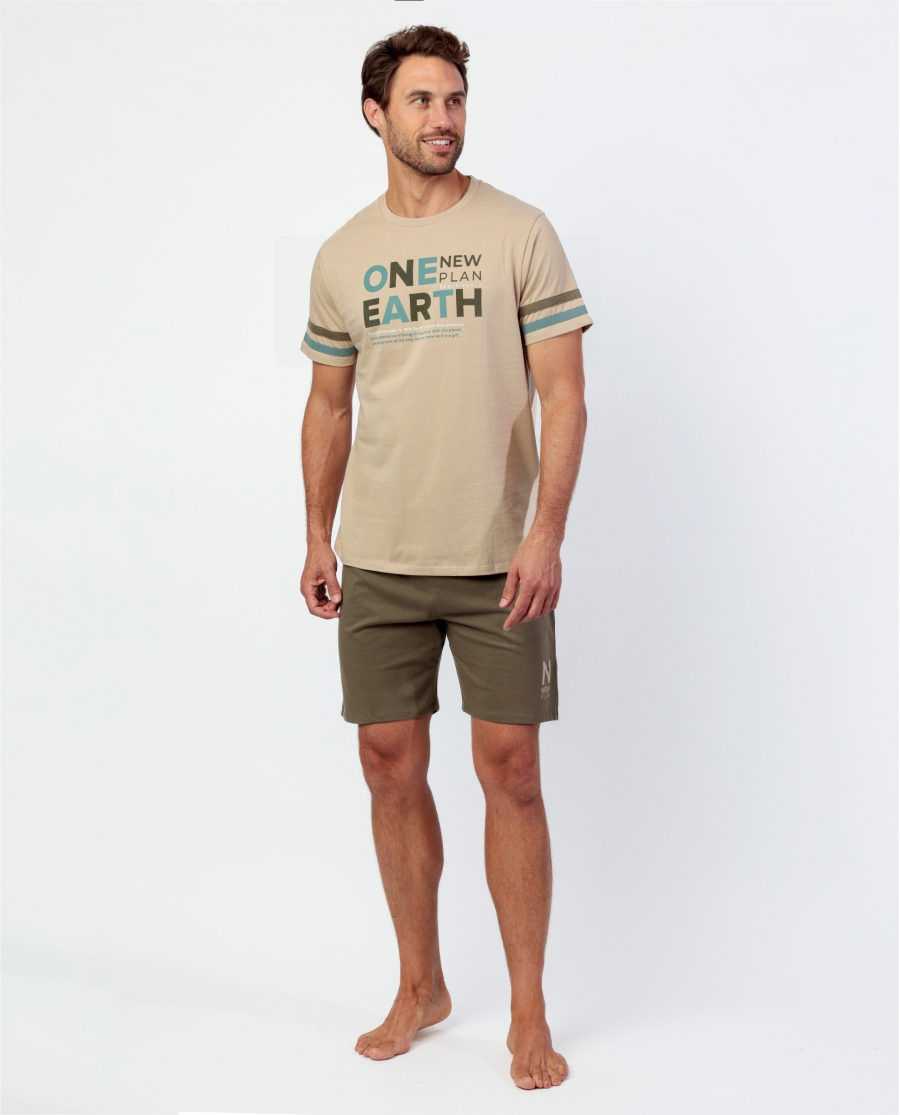 NEW PLAN Pijama Manga Corta Evergreen para Hombre CAMEL