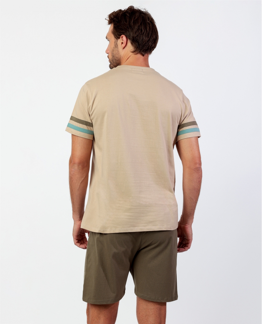 NEW PLAN Pijama Manga Corta Evergreen para Hombre CAMEL