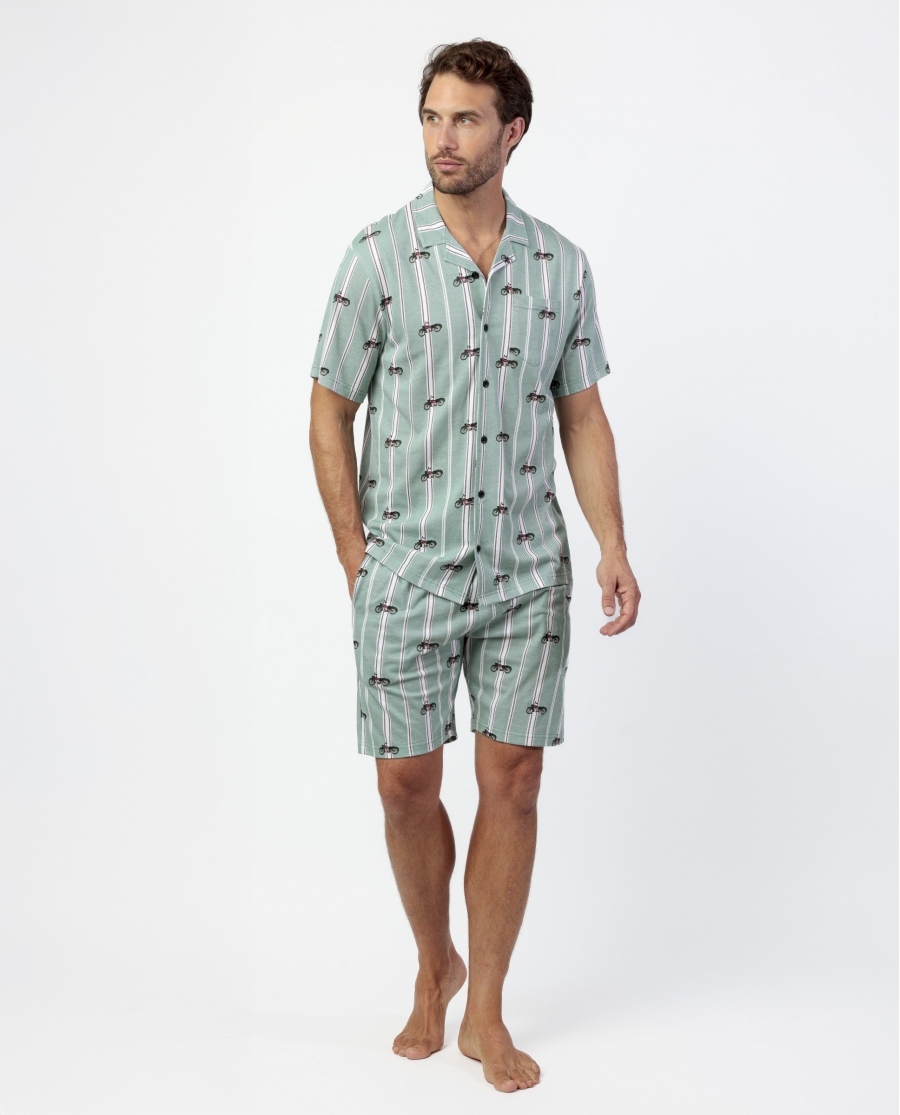 ADMAS Pijama Abierto Manga Corta Kings Of The Road para Hombre VERDE