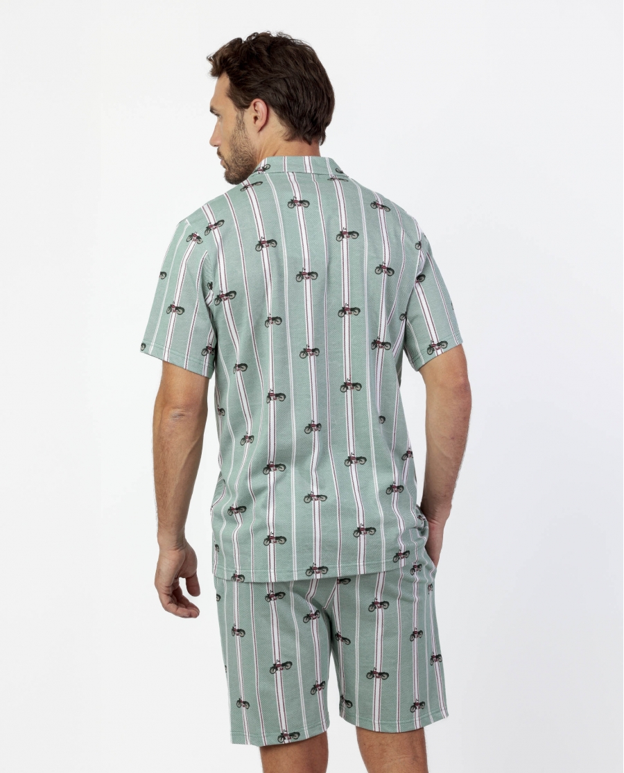 ADMAS Pijama Abierto Manga Corta Kings Of The Road para Hombre VERDE