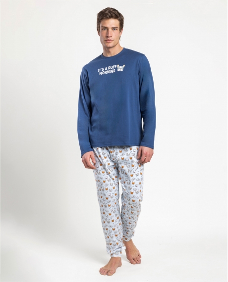 ADMAS Pijama Manga Larga Ruff Morning para Hombre AZUL